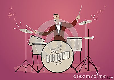 Money Melody. Drummer playing a song that sounds like money Vector Illustration