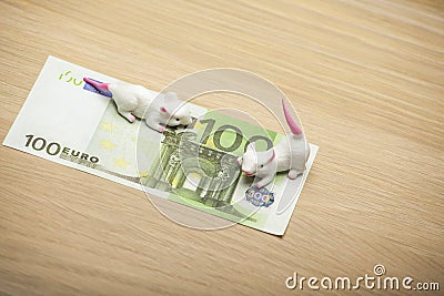 Money mouse wooden table background Stock Photo