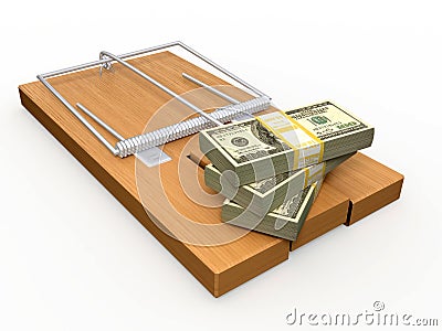 Money on a mousetrap Stock Photo
