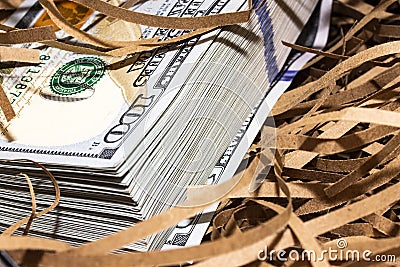 Money nest egg concept. One hundred US dollars bills stack Stock Photo