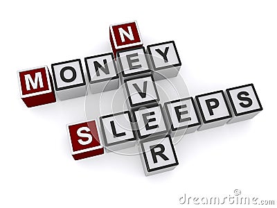 Money never sleeps word block Stock Photo