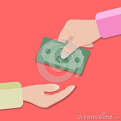 A money note, which is handed over from hand to hand. Vector illustration. Vector Illustration