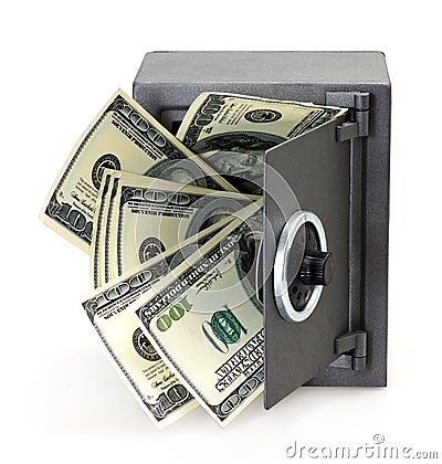 Money in open safe Stock Photo