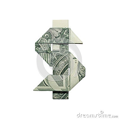 Money Origami DOLLAR SIGN Real One Dollar Bill Stock Photo