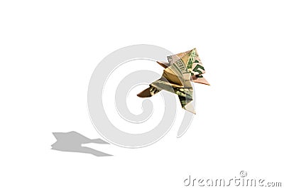 Money origami frog isolated on white background. Concept of dollar or inflation or exchange rate increasing or rising Stock Photo
