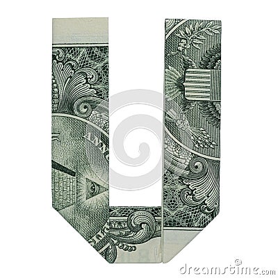 Money Origami LETTER U Isolated on White Background Stock Photo