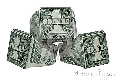 Money Origami Three Signet RINGs Folded with Real One Dollar Bills Isolated on White Background Stock Photo