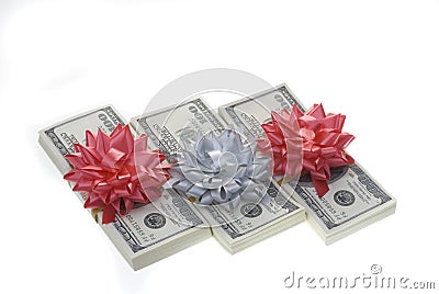 Money packages with paper decoration. Stock Photo