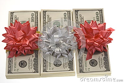 Money packages with paper decoration. Stock Photo