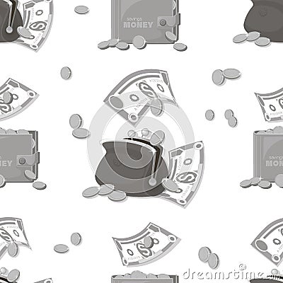 Money pattern. Cash background. Dollars signs, gold coins. Falling money Vector Illustration