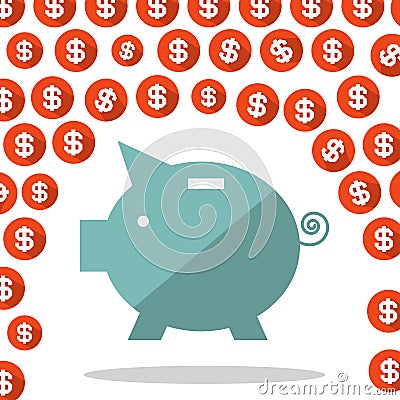 Money Pig and Dollar Rain Vector Vector Illustration