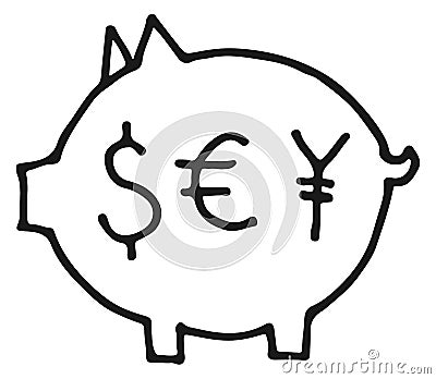 Money pig doodle icon. Financial savings sketch Vector Illustration