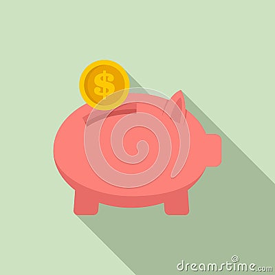 Money piggybank icon, flat style Vector Illustration