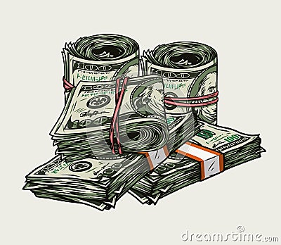 Money pile colorful vintage concept Vector Illustration