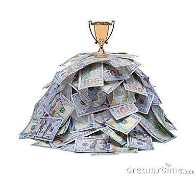 Money Pile with Trophey Stock Photo