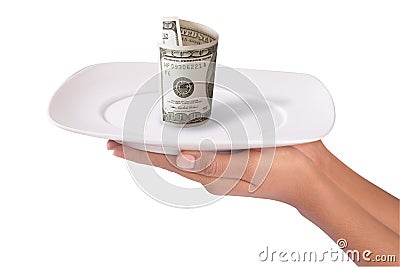 Money on plate Stock Photo