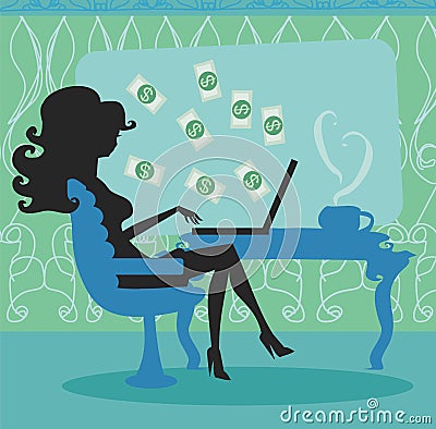 Money pouring out from a notebook computer Vector Illustration