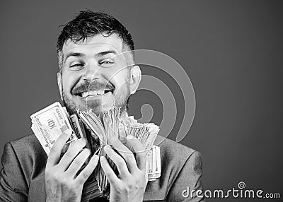 Money and power. winning a lottery. businessman after great deal. Finance and commerce. Business and sport success Stock Photo