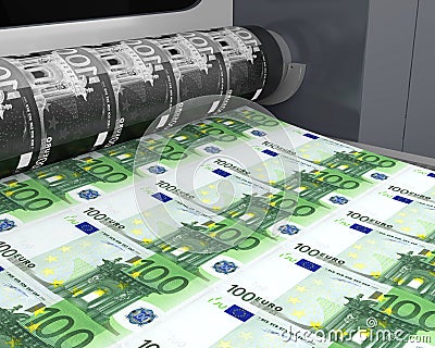 Money Printing 100 Euro Banknotes Stock Photo