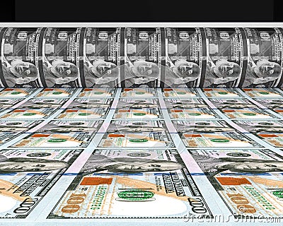 Money Printing 100 US Dollar Banknotes Stock Photo