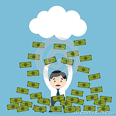 Money raining over a businessman Vector Illustration