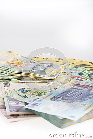 Money Romanian Leu Stack Stock Photo