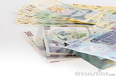 Money Romanian Leu Stack Stock Photo