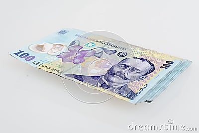 Money Romanian 100 Leu Stack Stock Photo