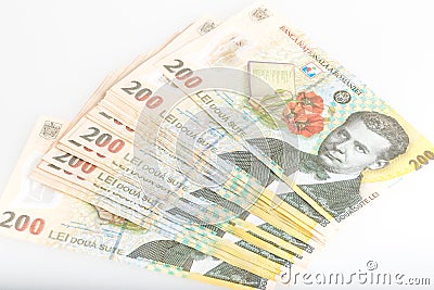 Money Romanian 200 Leu Stack Stock Photo