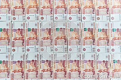 Money on Russia. Close-up of Russian rubles on five thousand and one thousand banknotes. Finance concept. Stock Photo