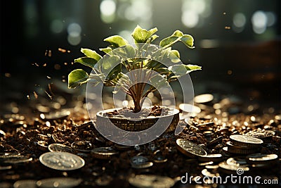 Money's roots in fertile soil, business success blossoms in nature's sunshine Stock Photo