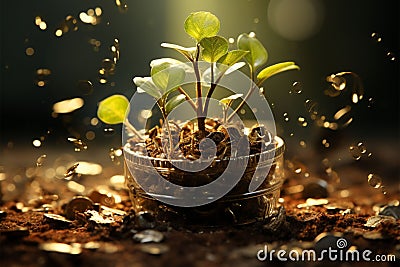 Money's roots in fertile soil, business success blossoms in nature's sunshine Stock Photo