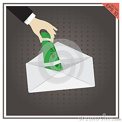 Money salary cash vector icon hand envelope on black background Vector Illustration