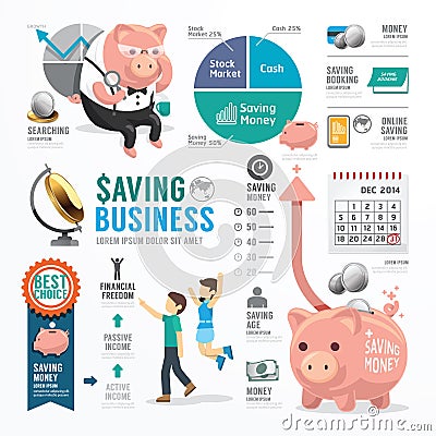 Money Saving Business Template Design Infographic . Concept Vector Illustration