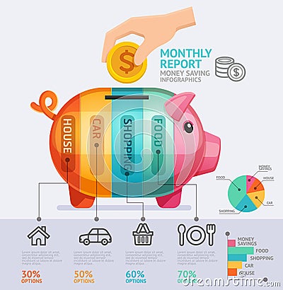 Money Saving Monthly Report Infographics Template. Vector Illustration
