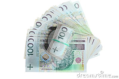 Money and savings. Stack of 100's polish zloty banknotes Stock Photo
