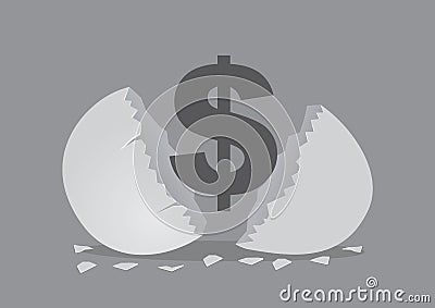 Money Sign From Opened Egg Shell Creative Cartoon Vector Illustration Vector Illustration