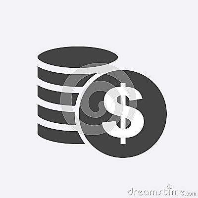 Money silhouette icon on white background. Coins vector illustration in flat style. Icons for design, website. Vector Illustration