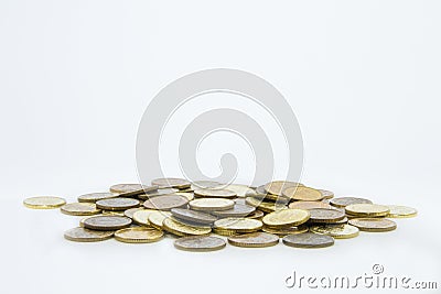 Money, stack of coins on white background. Saving money concept. Growing business. Confidence in the future. Stock Photo