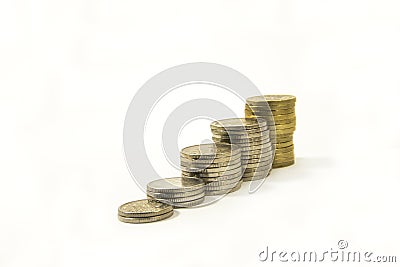 Money. Stack of coins on white background. Saving money concept. Growing business. Confidence in the future. Stock Photo