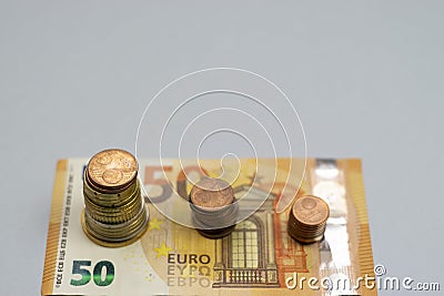 Money stack step up growing growth saving money, Concept financial business investment. Stock Photo