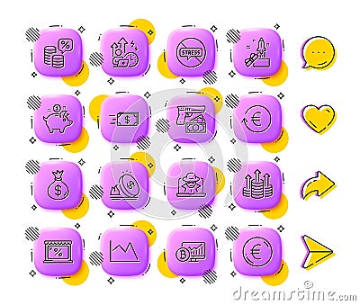 Money tax, Robbery and Line chart line icons. For web app, printing. App 3d buttons icons. Vector Vector Illustration