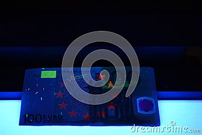 Money Testing - Detector Euro European Currency Fake Check Stock Photo