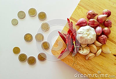 money and thai herbs Stock Photo