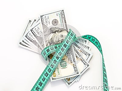 Money tied with measurement tape Stock Photo
