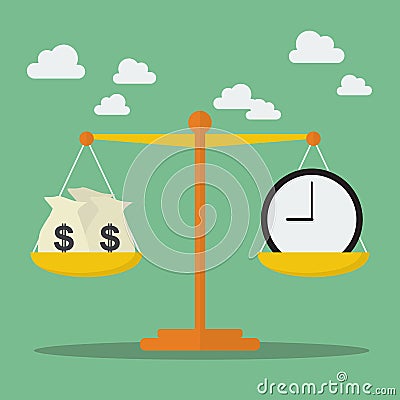 Money and Time balance on the scale Vector Illustration