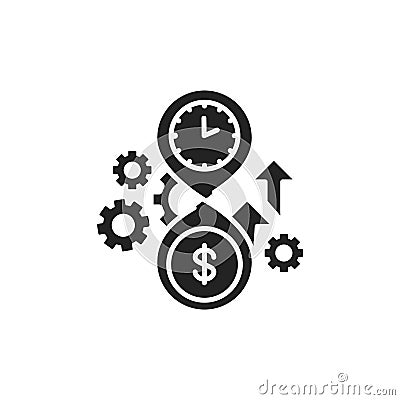 Money and time black glyph icon. Cash management. Financial operations. Sign for web page, mobile app, button, logo. Vector Vector Illustration