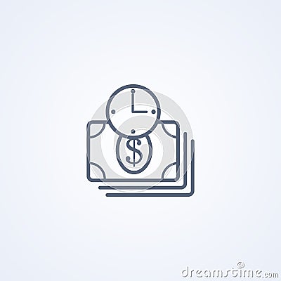 Money time, earn time, vector best gray line icon Vector Illustration