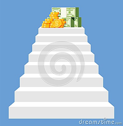 Money at the top of the stairs. Vector Illustration