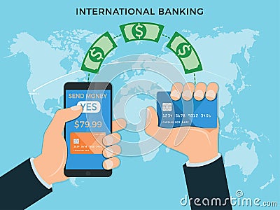 Money transfer, international banking Vector Illustration
